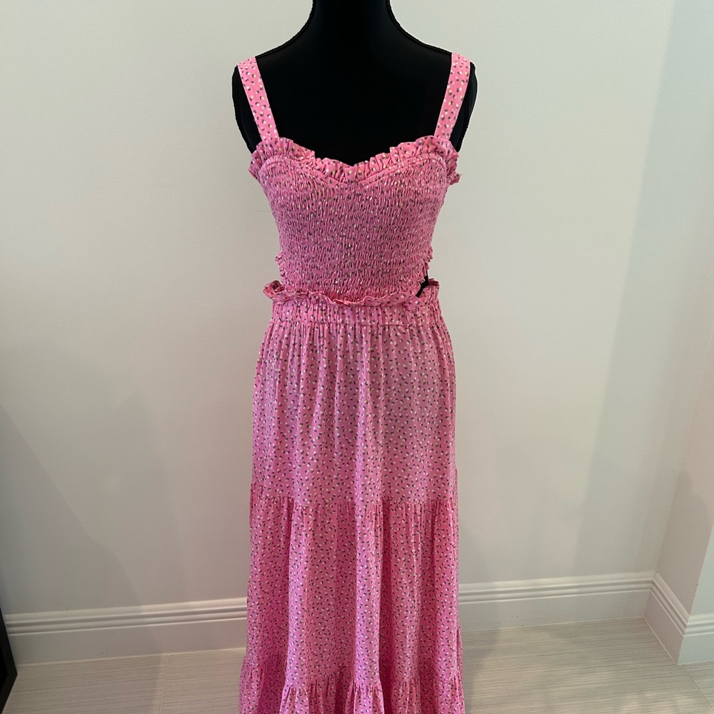Pink Smocked Maxi Dress with Ruffle Trim